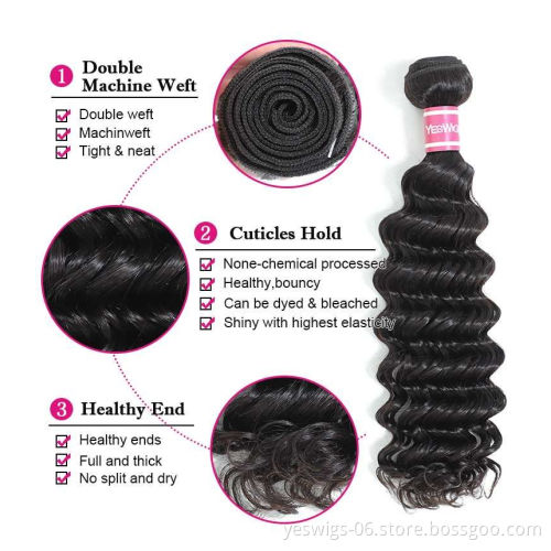Peruvian Hair Deep Wave Hair 4 Bundles with Closure Remy Human Hair Weave Bundles With Closure Natural Color